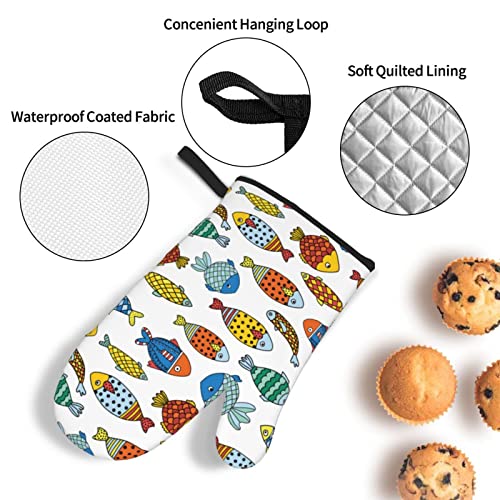 Colorful Fish Oven Mitts And Pot Holders Set Of 4, Oven Mittens And Potholders Heat Resistant Gloves For Kitchen Cooking Baking Grilling Bbq #TOP4