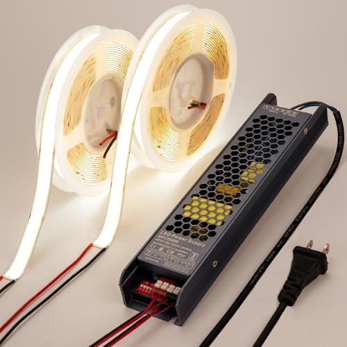 Image of BENLUN 24V 15mm Wide 250W Super Bright COB LED Strip Lights 32.8ft Kit | 4000K Natural White 2 Rolls of 16.4ft LED Tape Light 27500lm CRI 92 with Power Supply for Indoor Decorative Lighting