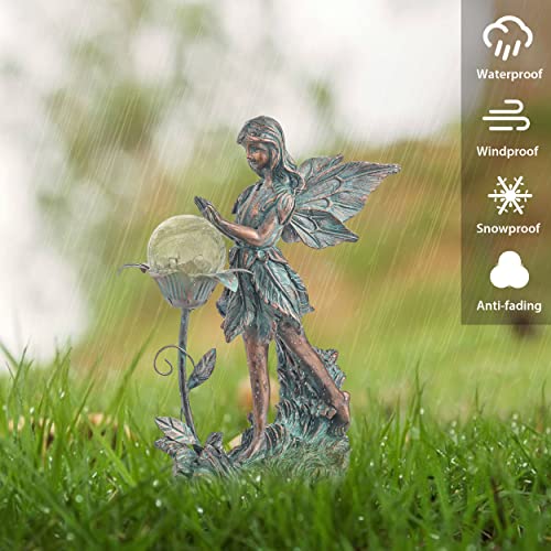 Teresa'S Collections Garden Fairy, Large Bronze Garden Sculptures & Statues Resin With Solar Outdoor Light thumb #7