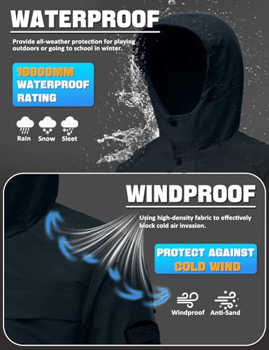 Boy's Ski Winter Coat - Lightweight Insulated Waterproof Snow Jacket Hooded Windproof Warm Outerwear for Kids3