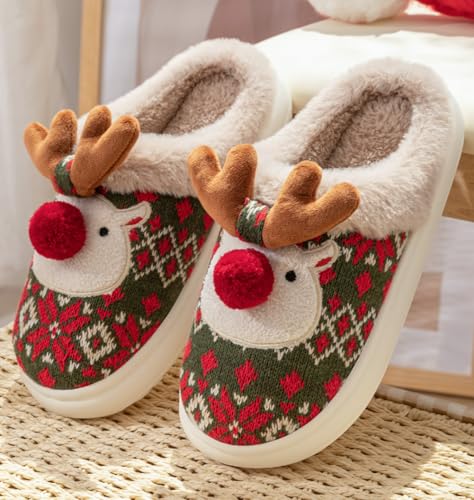 Elk Christmas Slippers Women Fuzzy Memory Foam Slip-on Bedroom Slipper Cute Fluffy Winter Indoor House Shoes Slippers 20253