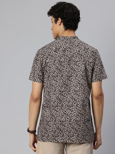 Image of Majestic Man Men Slim Fit Ethnic Motifs Cotton Printed Half Sleeve Short Kurta