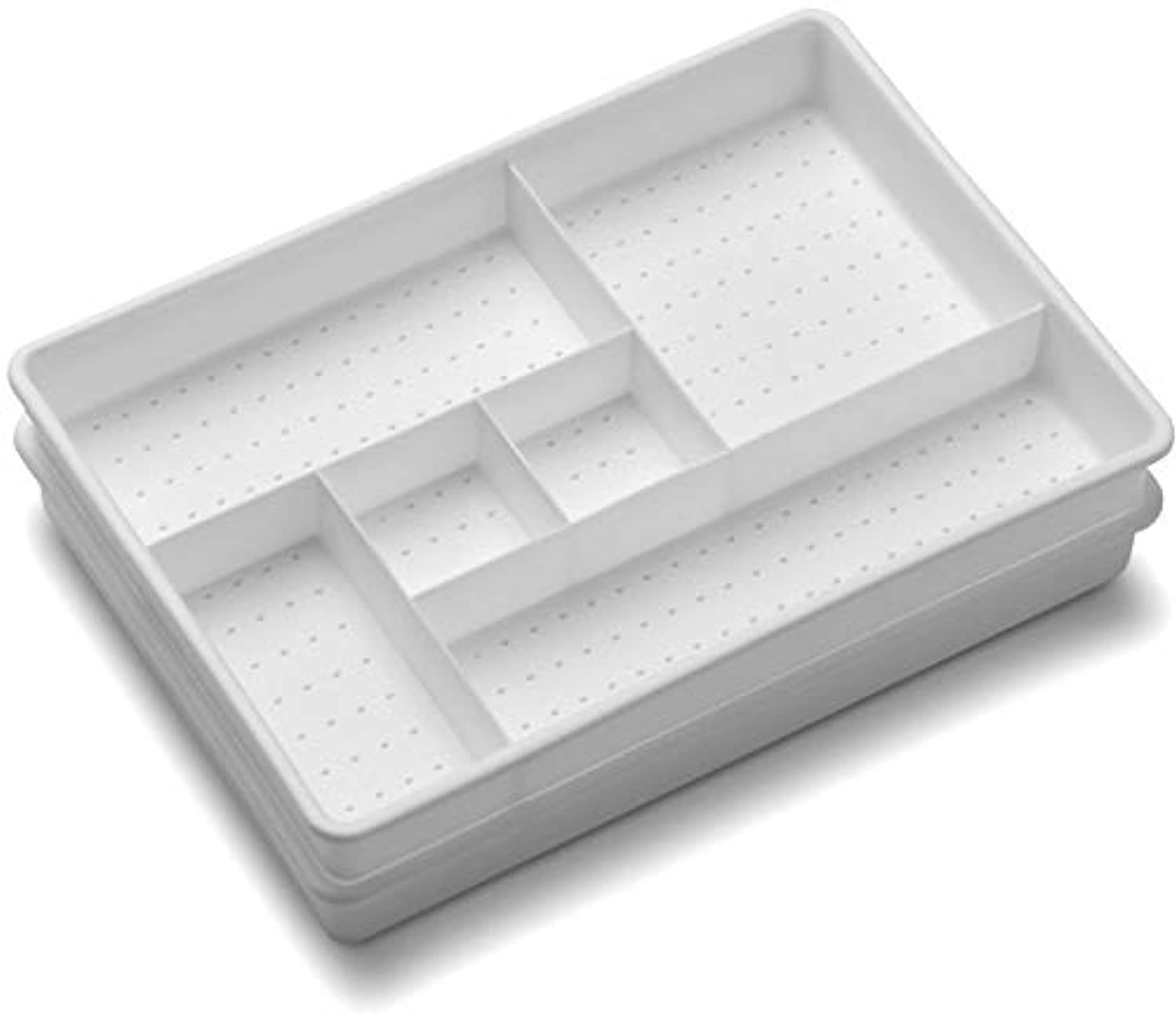 madesmartSet of 2 Plastic 6-Compartment Drawer Organizer Gadget Trays, Multipurpose Storage Bins for Drawers, White
