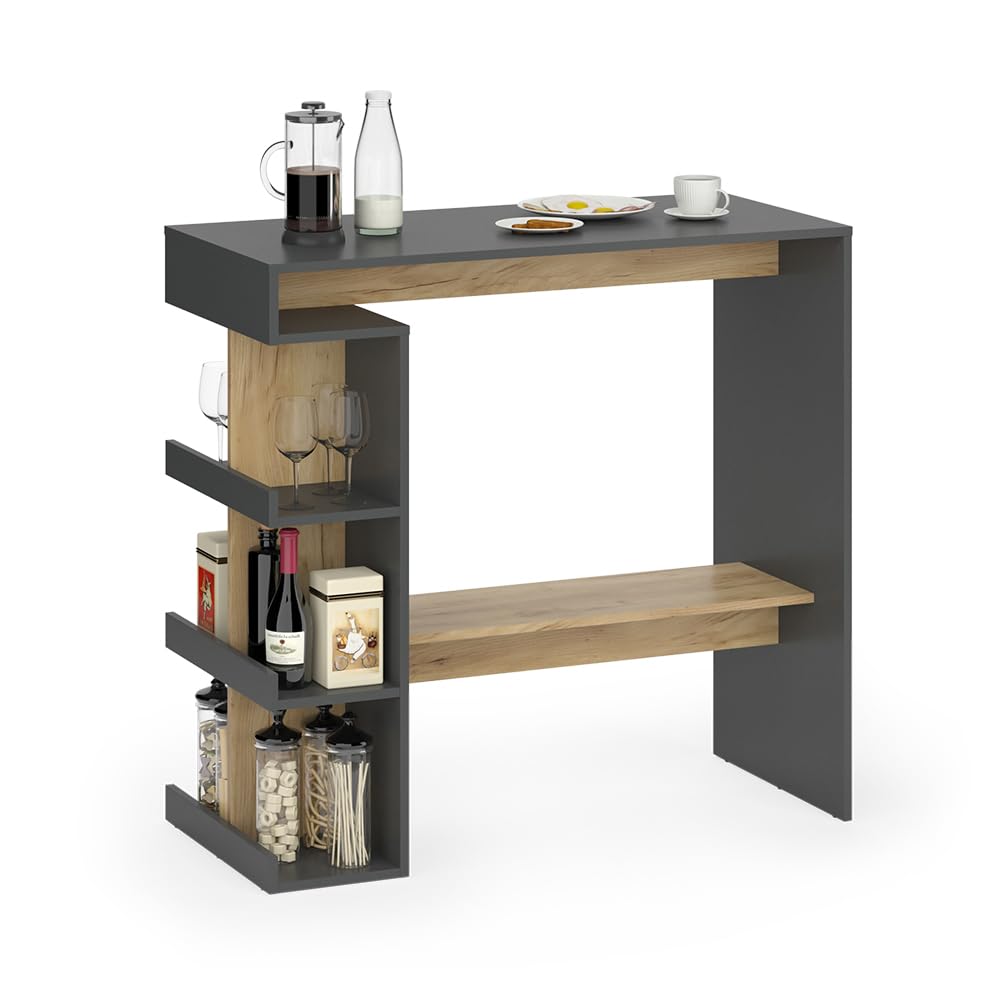 Vicco tavolo bar alto Dana, Antracite/Rovere dorato, 108 x 50 cm, con ripiani aperti per l'utilizzo come tavolo alto