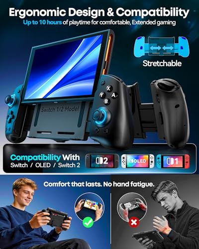 Image of Switch 1 / 2 Controller for Original / OLED / Switch 2 Games Console, Stretchable Switch Handheld Joypad Ergonomic Grip for Nintendo Pro Controller with RGB Lighting, TMR Joystick, Turbo, 4 Macro - Black