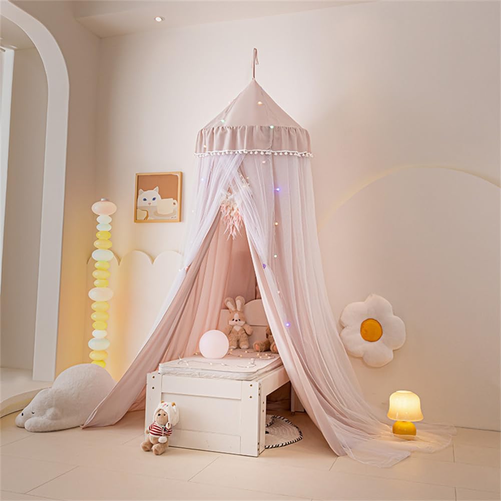 Odot Bed Canopy for Girls and Boys, Hanging Canopy for Bedroom Kids Bed Double Layer Canopies for Children, Princess Bed Mosquito Net Dome for Baby Cot, Nursery, Reading Corner (Brown) — image 1