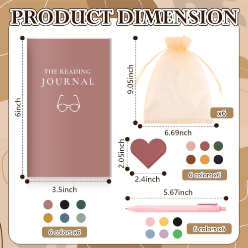 24 Pcs Book Journal Reading Log Set 6 Pcs Reading Journal 6 Inspirational Pens 6 PU Leather Heart Book Marks 6 Pcs 6 x 9 Inch Organza Bags Book Club Gifts Book Lovers Gifts for Women Reading Lovers - Image 2