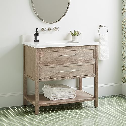 Signature Hardware 953906-36-RUMB-0 Robertson 36" Freestanding Mahogany Single Basin Vanity Set with Cabinet, Vanity Top, and Rectangular Undermount Sink - No Faucet Holes - Brushed White/Arctic