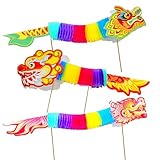 Celebratopia 6 PCS of Chinese New Year paper dragon decorations -3D Chinese paper dragon hanging flower wreath crafts - Handheld Chinese paper dragon toys - Children's New Year gifts