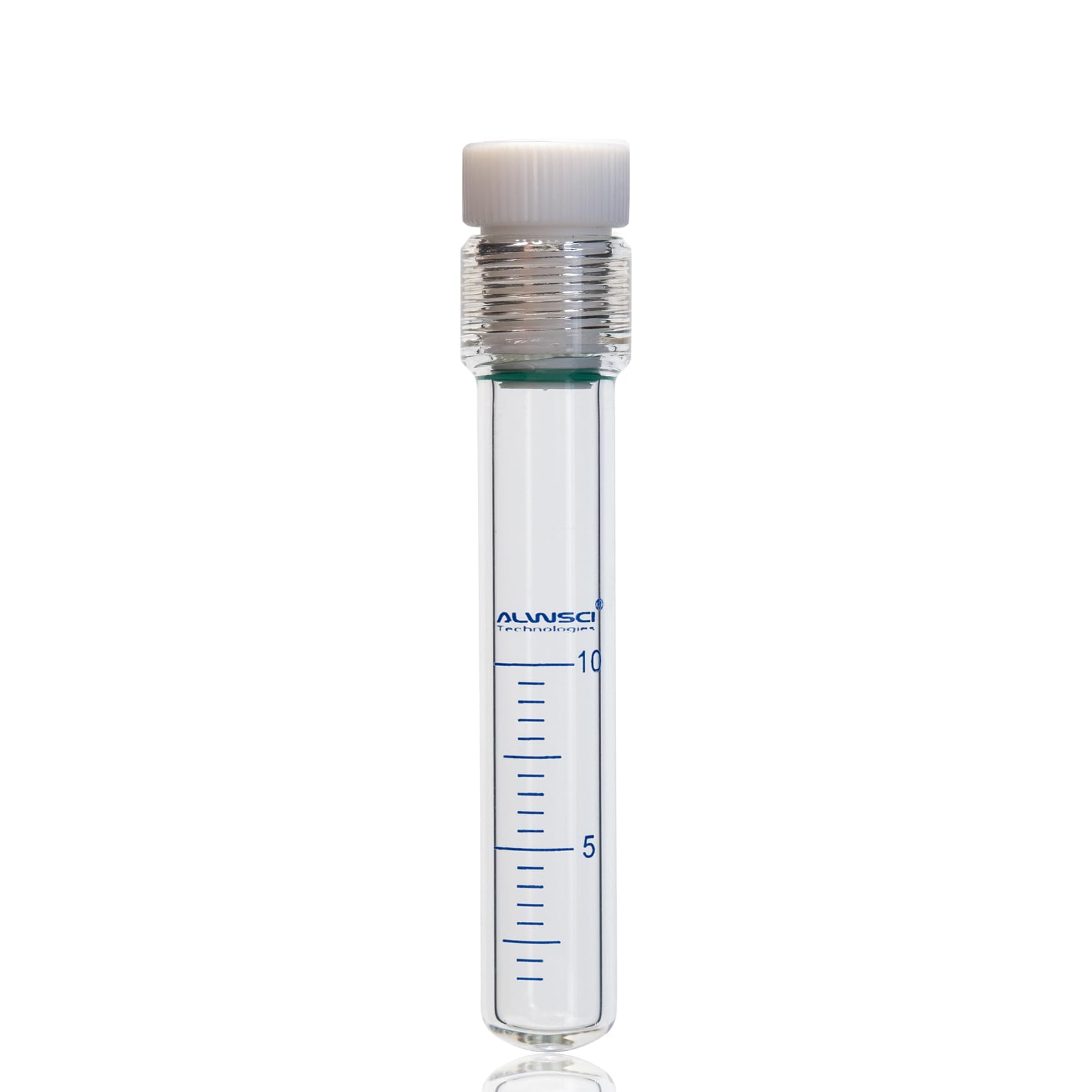 ALWSCI 1 Stücke 10 mL Dickwandigen druck flasche mit PTFE-Buchse und O-Ring, 20x120mm Klarglas-Hochdruckflasche mit Graduierung. 3.3 Borosilikatglas, gerundeter Boden