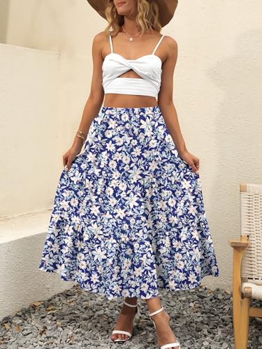 Image of ANRABESS Women's Summer Boho Flowy Swing Tiered A-Line Maxi Skirt 2026 Fashion Trendy Elastic Waist Pleated Long Beach Dress