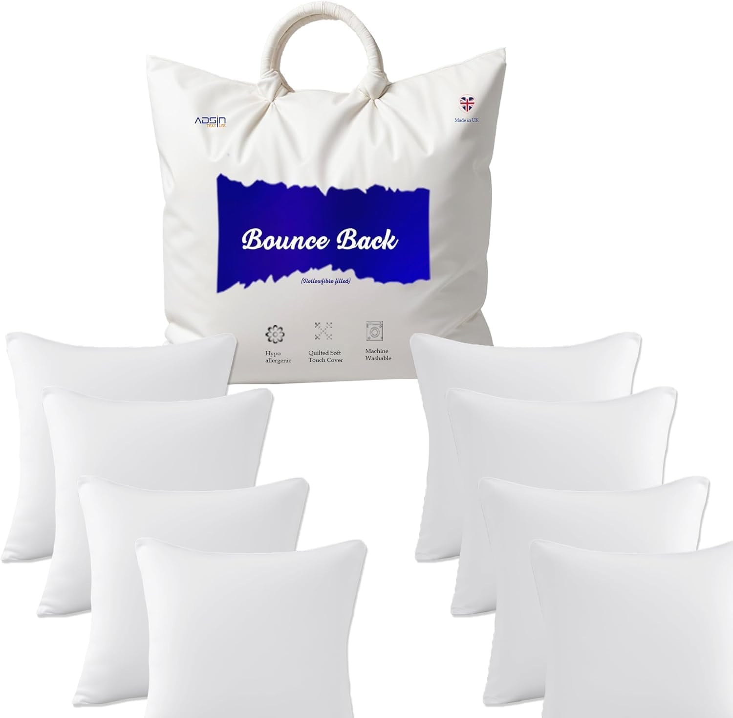Set of 8 – 43cm x 43cm Odd Size Hollowfibre Cushion Pads New White Inners Stuffer Square Pillow Insert Sofa Throw Hypoallergenic (Pack of 8 | 17" x 17")