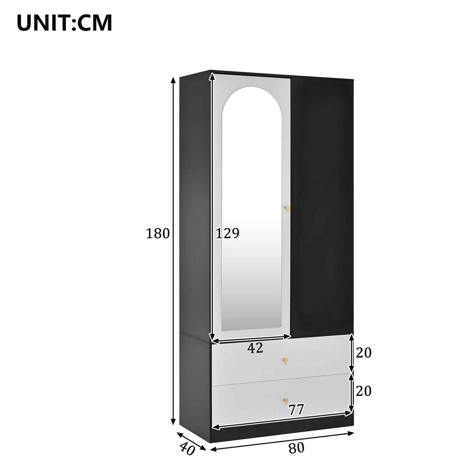 SUKY Armario Dormitorio Moderno con Espejo y 1 Puerta, Mueble Ropero Multiusos, Equipado con 2 Cajones y 4 Estantes, Mueble Organizador Práctico para Ropa, Ideal para Dormitorio del Hogar