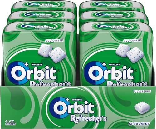 Orbit Refreshers, Bote de Chicles Sin Azúcar , Sabor Hierbabuena que proporciona frescura inmediata, grageas (6 x 30 chicles)