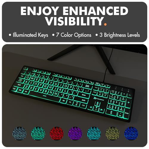 X9 Performance WIRED BACKLIGHT KEYBOARD Backlit Large Print Keyboard - Easy To See And Type - Light Up Keyboard For Seniors, Elderly, Visually Impaired - Usb Wired Lighted Keyboard thumb #2