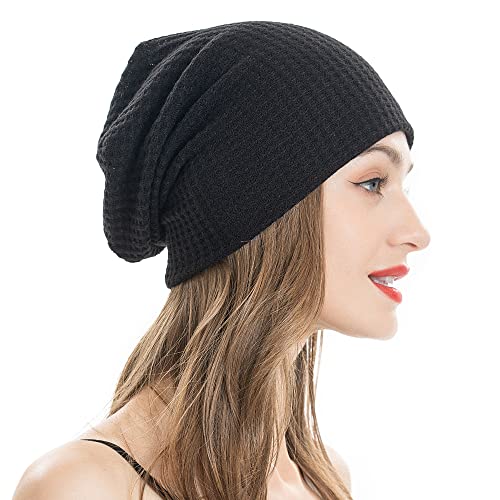 Verano Gorros de Punto Largo Holgado Beanie para Hombre y Mujer (Sólido Negro),Talla única Cover
