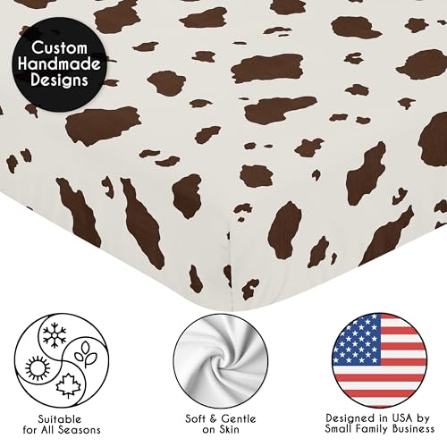 Image of Sweet Jojo Designs Fitted Baby Crib Sheets (Cow Print) for Boys or Girls, Infant Nursery, Toddler Room - Standard Size (Brown & Off White for the Western, Cowboy, Southern Charm, Wild West Collection)