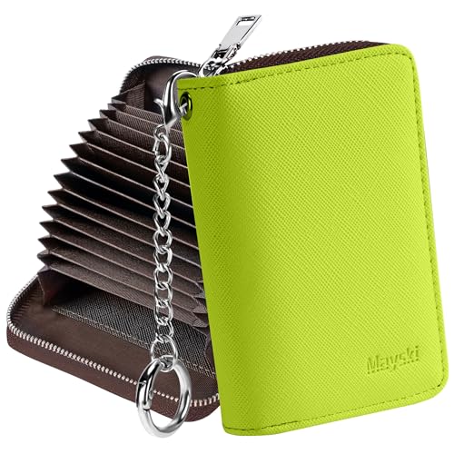 Image of Mayski Credit Card Holder, Zipper Credit Card Wallet for Women, Small Accordion Card Cases Holder, KeyChain Wallet, Business Card Holder, Apple Green