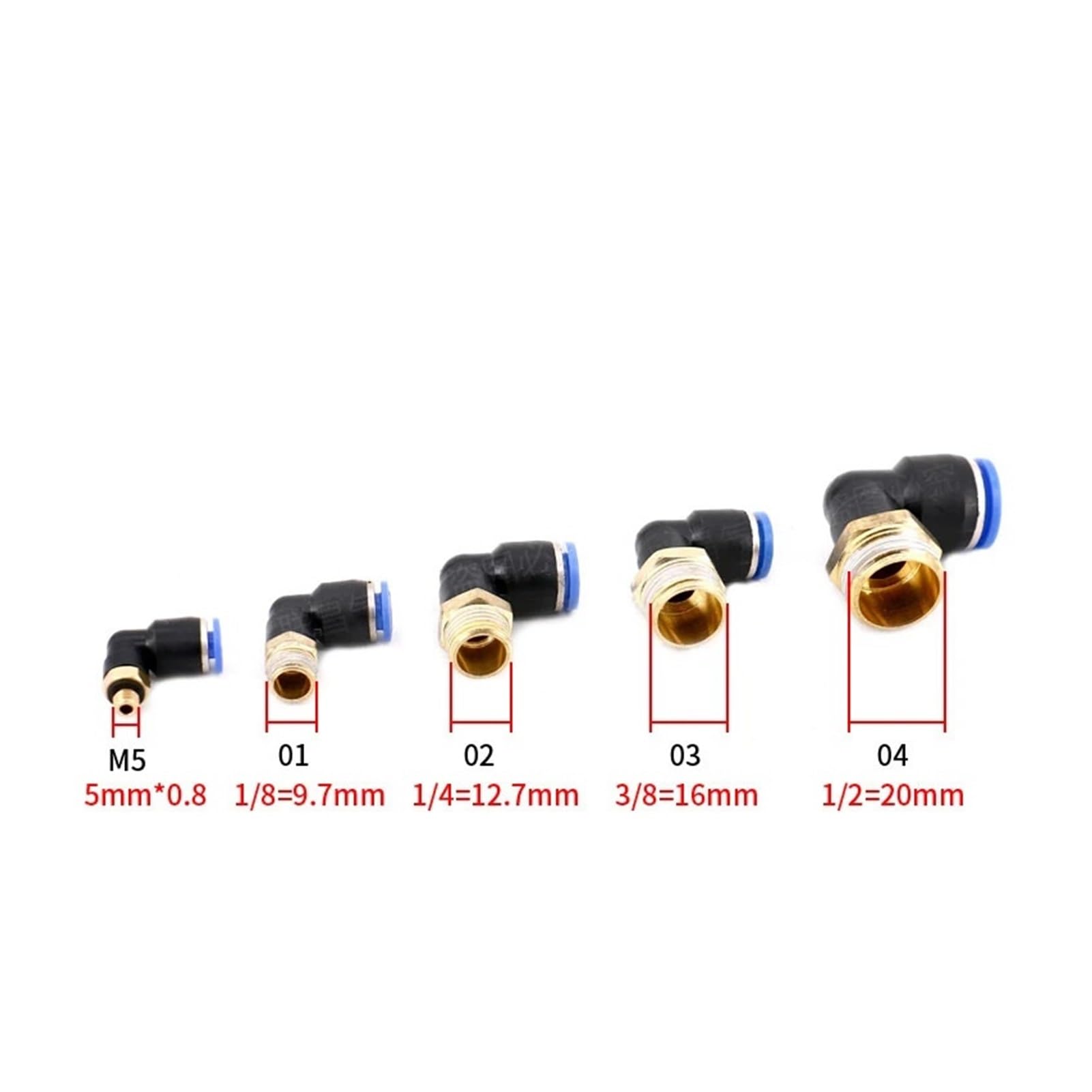 Racores Push to Connect Accesorio neumático de codo PL, rosca macho BSP de 1/4, 3/8, 1/2 y 1/8, conector rápido de aire en forma de L, manguera de inserción(12-04,10pcs)