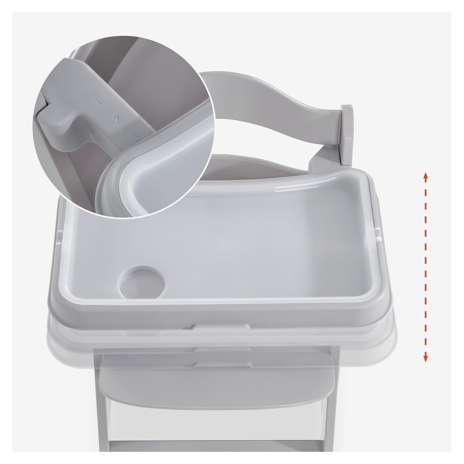 Hauck Alpha Tray Grau 3in1 Essbrett Kompatibel mit Alpha+ Beta+ Holzhochstuhl für Kinder 6-24 Monaten mit Sitzverkleinerer 3-Stufigem Esstisch