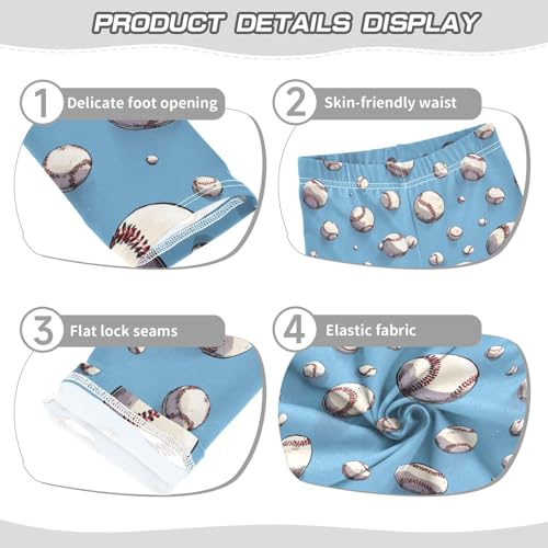Girls Leggings Baseball Blue Soft Toddler Leggings for Girls Kids Pants Size 4T-10T3