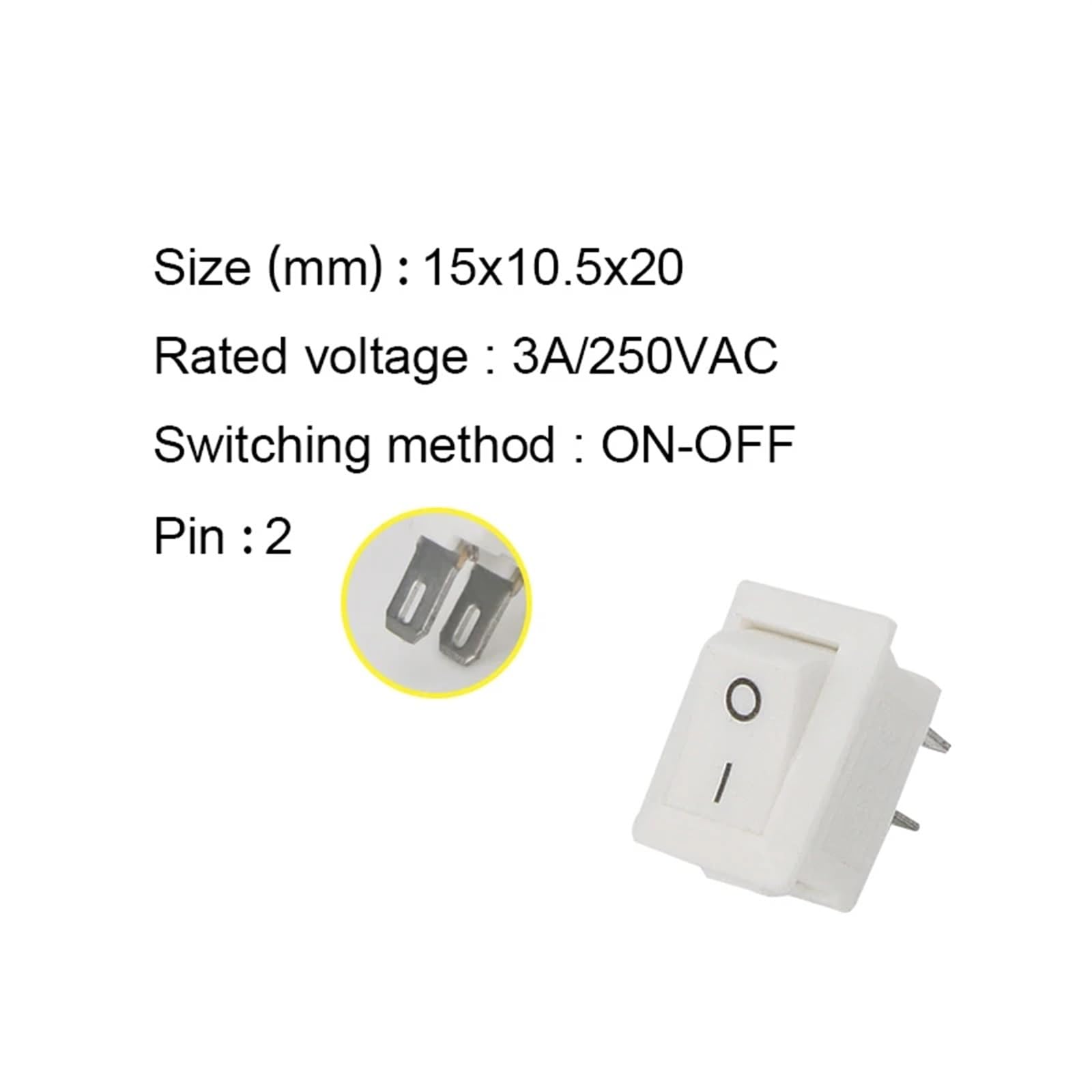 KCD11 2pin 10x15mm Mini przełącznik przyciskowy SPST 3A 250V AC przełącznik kołyskowy wł./wył. do łodzi 1 czarny czerwony biały szary 10 sztuk (2 pin biały biały)
