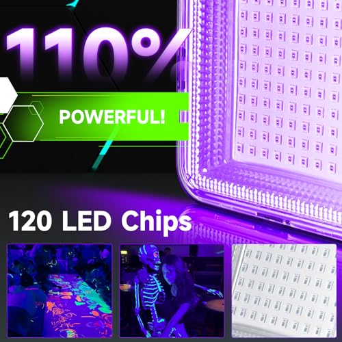 Image of Benss 2 Pack 5000mAh Battery Powered Led Black Light, IP66 Waterproof, 120 LED for Halloween Party, Glow in The Dark, Fluorescent Poster, Stage Lighting, Aquarium, Body Paint, Neon Glow