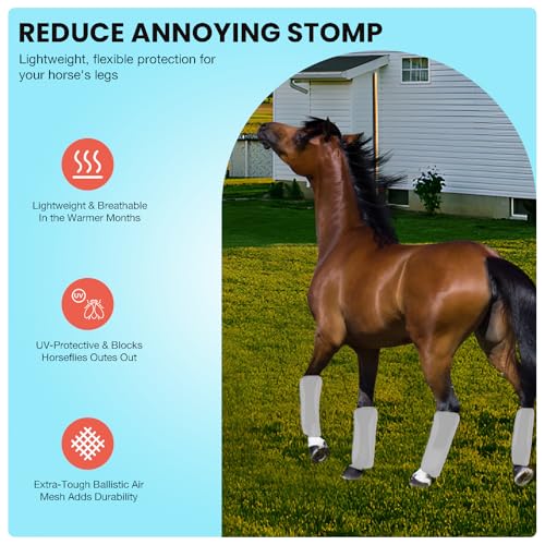 Mesh Fly Boots Horse Fly Boots Mesh Fly Wraps Leg Guard for Horse Set of 4 (Siliver)