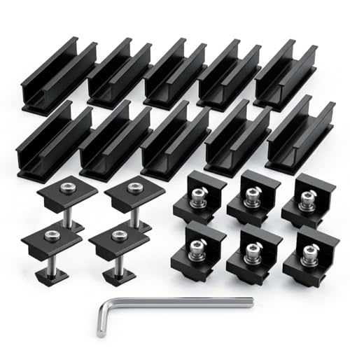 Solar Panel Mounting Kit for Thickness 1.18/1.38 Panels with 10pcs Aluminum Rails 4pcs Mid Clamps 6pcs End Clamps Roof Mount Kit Compatible with Metal Tin Flat Sheet Roof and RV Use