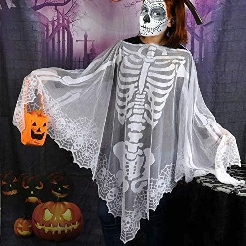 Miniatura 3 de Disfraces de Halloween para mujer, poncho de esqueleto de encaje, talla grande, 57 x 57 pulgadas, color blanco