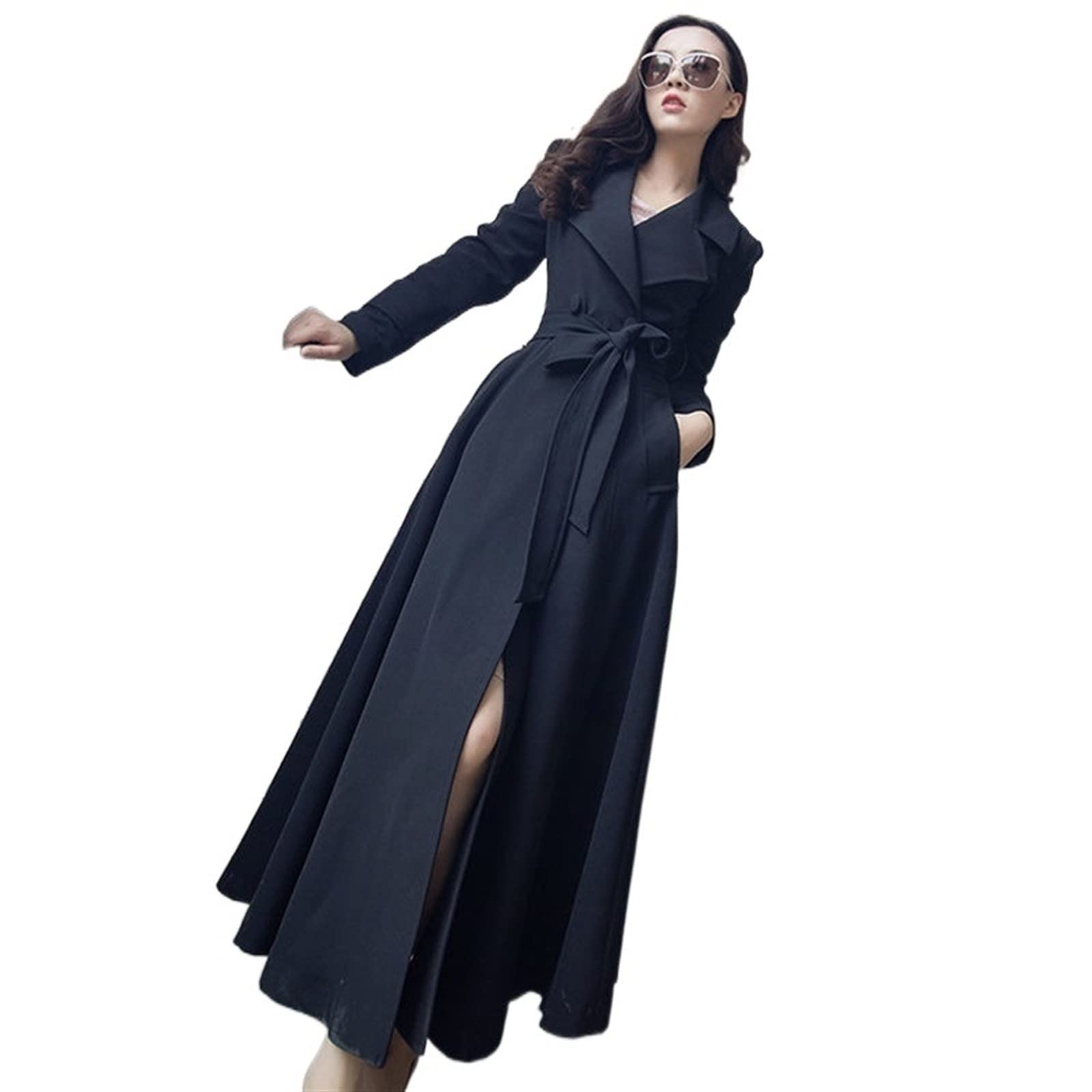 SUKORITrench Coats For Women Trench Spring Autumn Single Breasted Simple Classic Black Extra Long Trench Coats Lady Streetwear Outwear Windbreaker