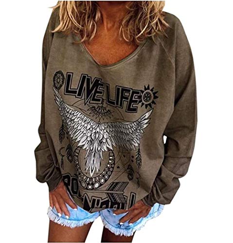 Yutila Sweat-Shirt Femme Live Life Rock Roll Lettre Imprimer Pull À Manches Longues Lâche Tops Oversize Cover