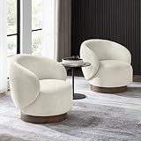 KISLOT Swivel Accent Chair Round Barrel Armchair Upholstered Performance Fabric for Living Room Bedroom Reading Waitingroom,2 PCS,Cream