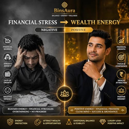 Image of BinsAura Dhan Yog Bracelet for Wealth, Prosperity & Success | Pyrite, Citrine, Tiger Eye, Green Aventurine & Hematite Crystal Bracelet for Men & Women | Adjustable 8mm Beads
