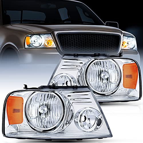 Nilight 2004 2005 2006 2007 2008 F150 Headlights, headlight assembly for 2006 Lincoln Mark LT Chrome Housing Amber Reflector,Headlight Assembly Replacement kit