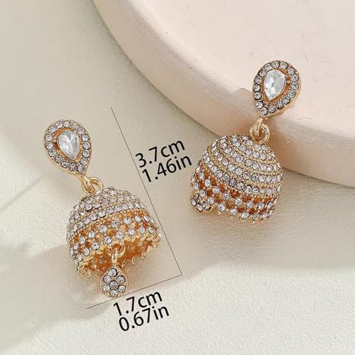 Indian Bollywood Bell Earrings Bridal Gold Jhumki Chandelier Earrings Elaborate Boho Beaded Earrings for Women Wedding4