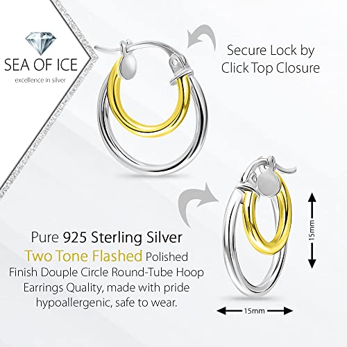 Sterling Silver Polished Finish Double Circle Round-Tube Hoop Earrings, 15mm Diameter.2