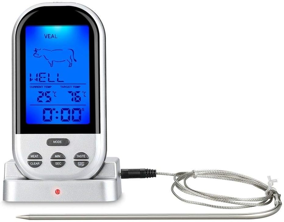 Tekanxc Wireless Food Cooking Thermometer Lcd Barbacoa Temporizador Digital Sonda Termómetro para Carnes BBQ Calibrador de Temperatura Herramientas de Cocina