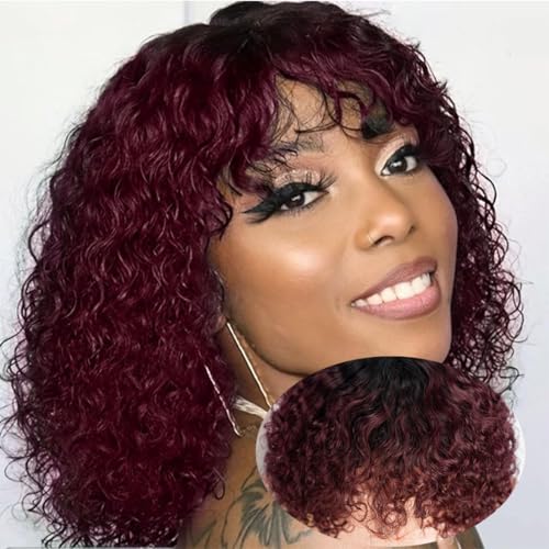 Perruque courte bouclée avec frange pour un look afro naturel quotidien