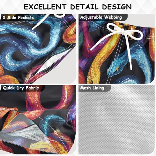 Pigsaly Boys' Swim Board Shorts Colorful Snakes Boy's Swim Trunks Kids Swimwear M3