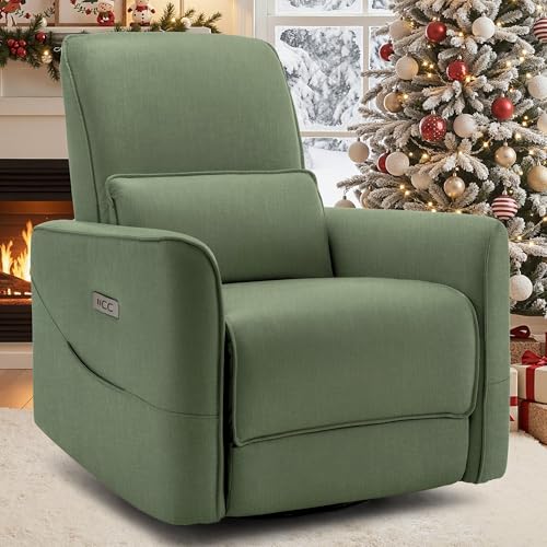 Image of Korser Nursery Glider Recliner Chair, Power Rocker Swivel Recliner with USB and Type-C Ports, Electric Reclining for Adults with Streamlined Side Pocket, and Lower Back Support for Living Room