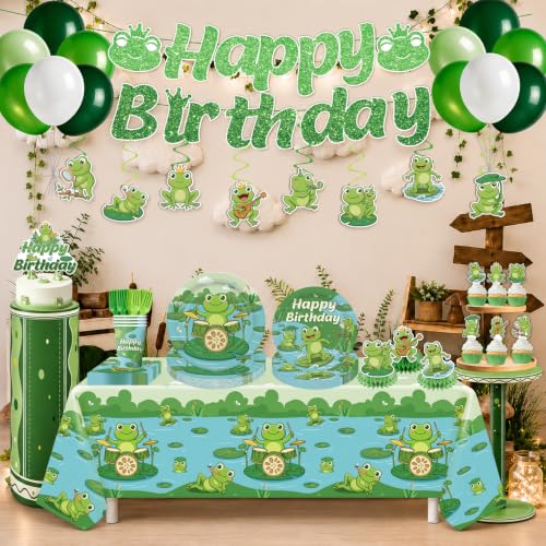 NeoRov 220 Pcs Frog Birthday Party Decorations Tableware Set