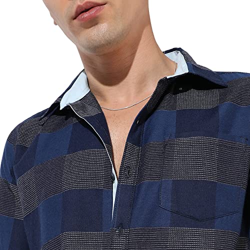 Image of CAHOOT Men's Blue Checkered Button Up Collared Shirt for Casual Wear | Shirt Crafted with Regular Sleeve, High-Performance & Comfort Fit for Everyday Wear