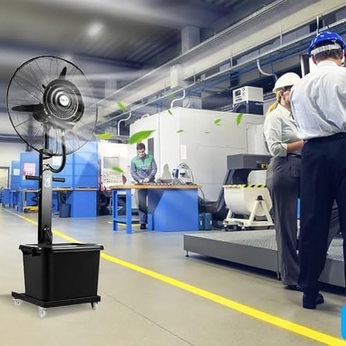 Ventilador oscilante industrial con 3 velocidades, soporte y nebulizador para garaje, jardín, gimnasio o uso en interiores, 750 mm