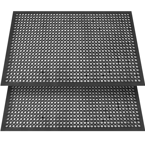 Anti Fatigue Rubber Floor Mat 2 Pack Restaurant Kitchen Mats for Floors Rubber Non-Slip Bar Floor Mats Door mat Drainage Mats Utility Garage Indoor Outdoor Use 36 x 60 Inches