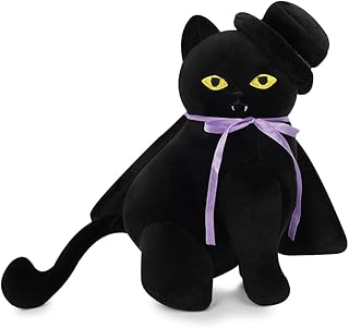 Halloween Black Cat Stuffed Animal - Cute Black Cat Plush with Hat Cloak, Halloween Plush Cat Plushie Halloween Stuffed Cat Toys, Halloween Vampires Cat Plush Doll Decorations