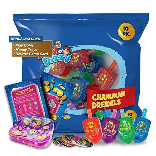 Izzy 'n' Dizzy Hanukkah Dreidels - Lucite Dreidel - 10 Pack Medium