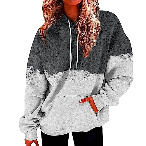 Image of Women'S Sweatshirts Women'S Sweatshirts Uk Classic Gradient Print Oversized Hoodie with Pocket Casual Long Sleeve Lightweight Drawstring Pullover Loose Sweatshirt Grey 5Xl