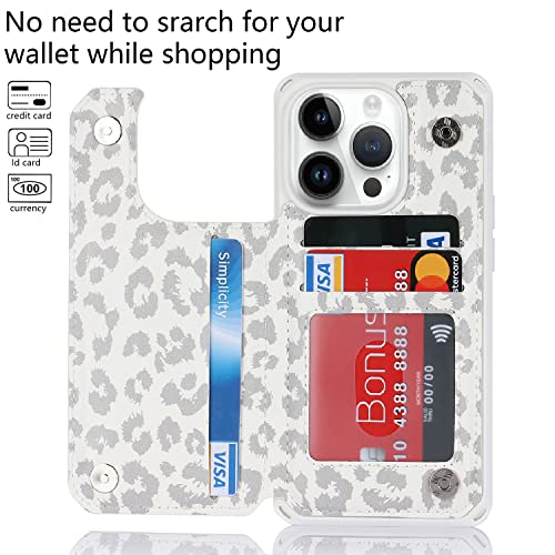 Image of Cavor for iPhone 14 Pro Case with Card Holder Wallet Case for Women Men,Cute with Stand and Strap,Full Body Protective-White