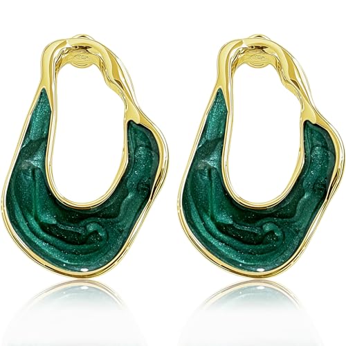 Boucles d'oreilles ovales émail or 14 carats anti-ternissement